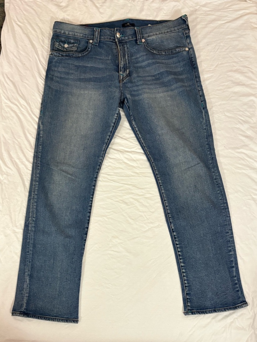 True Religion Ricky Jeans Mens Sz 40 Blue Relaxed Straight Stretch Cotton Denim